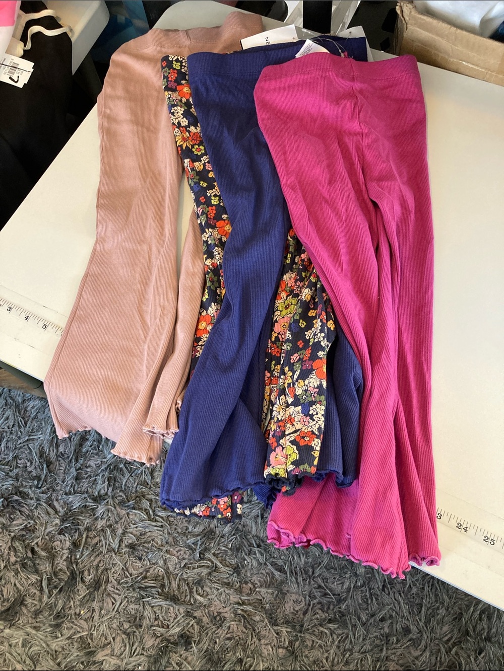 next Ribbed Leggings 5 Pacn in Pink, Navy, Blush & Floral 4-5